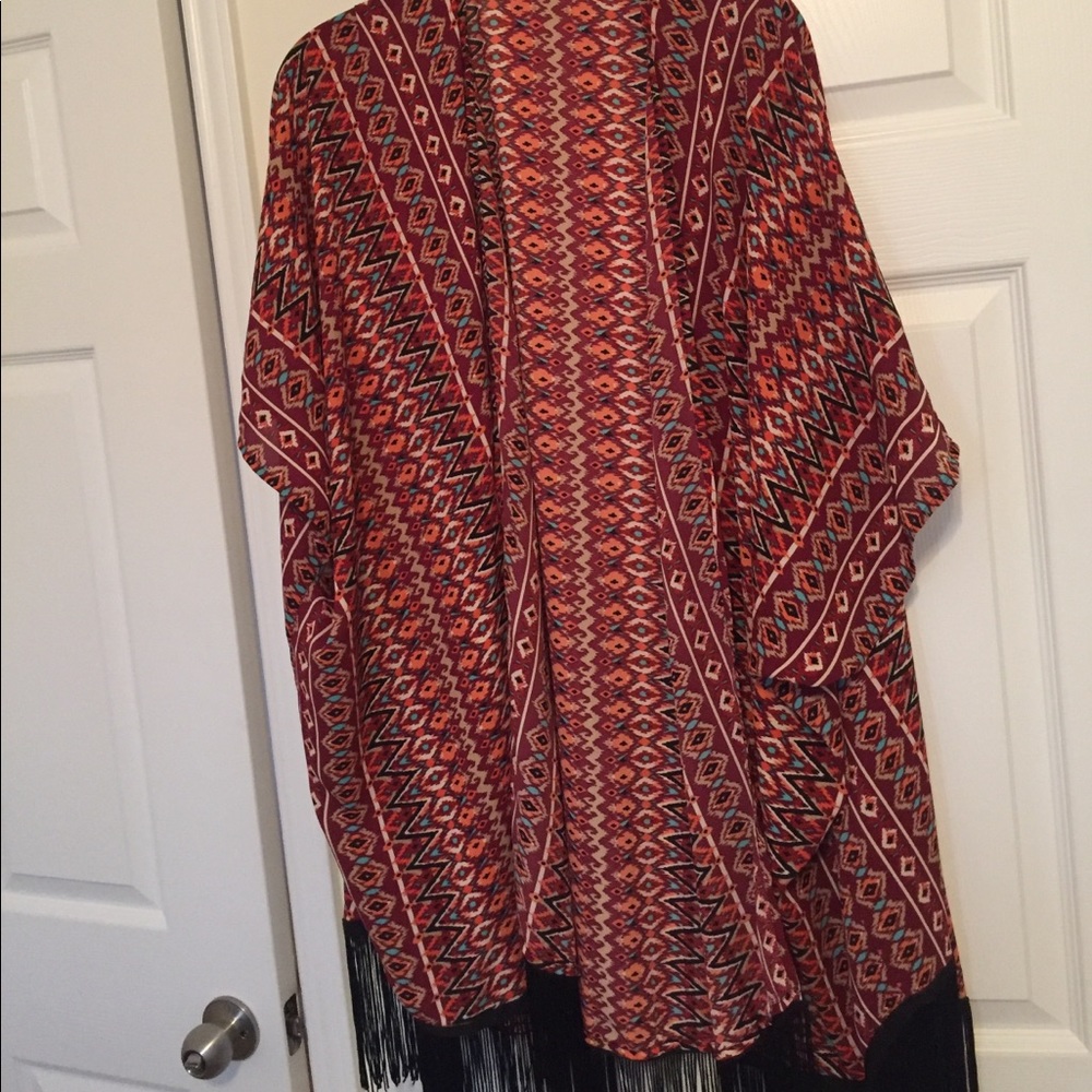 Aztec inspired shawl with fringe at the ends